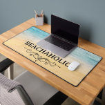 Beach Beachaholic Desk Mat<br><div class="desc">Fun for anyone who loves the beach desk mat features a photo of a beach with water and in a fancy typography element the word "beachaholic"</div>