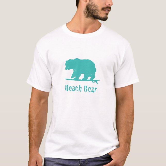 Beach Bear riding a wave, Wh T-Shirt  (Front)