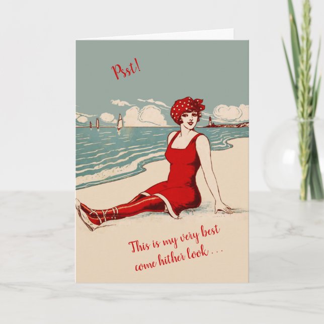 Beach Beauty Humour Come Hither Valentine Card (Front)