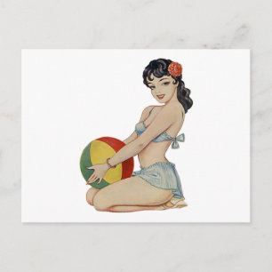 Beach Belle - Vintage Pin-Up Girl Postcard