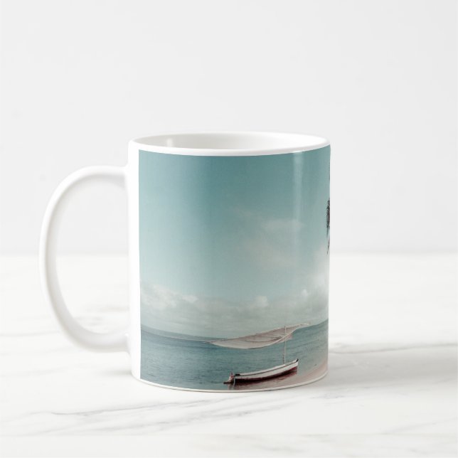 Beach beside coconut palm tree coffee mug (Left)