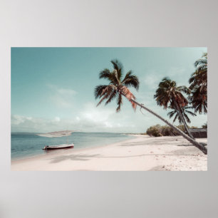 Beach beside coconut palm tree poster