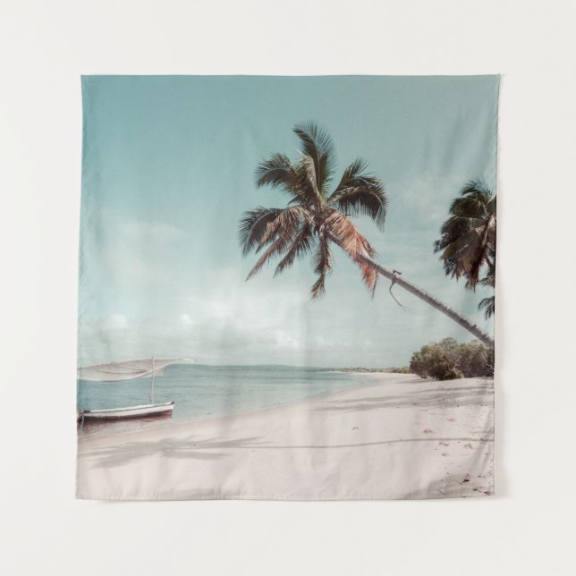 Beach beside coconut palm tree tapestry (Front)