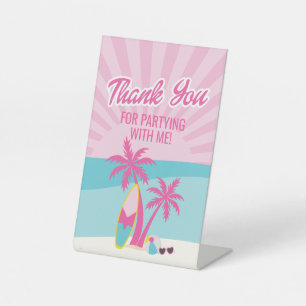 Beach Besties Let's Go Party Pink birthday Pedestal Sign