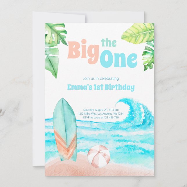 Beach Big One Birthday Invitation Card (Front)