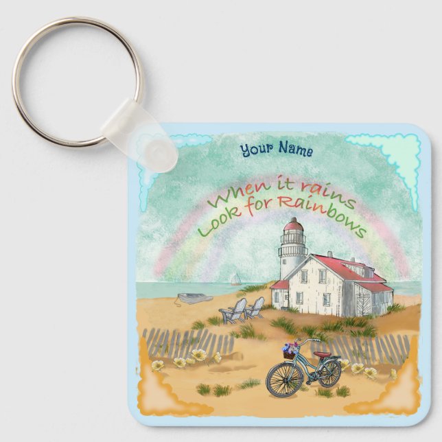Beach Bike Lighthouse  Key Ring (Front)