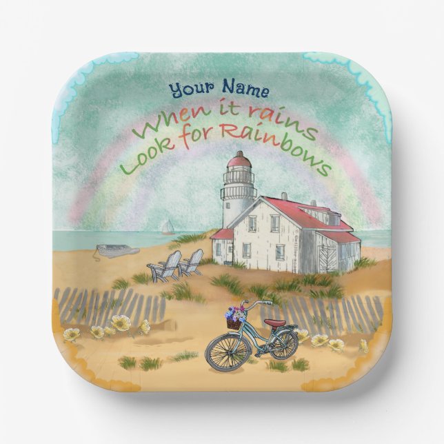 Beach Bike Lighthouse  Paper Plate (Front)