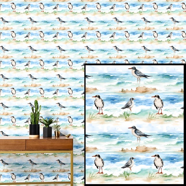 Beach Birds Seagulls on Sandy Beach with Waves     Wallpaper (Creator Uploaded)