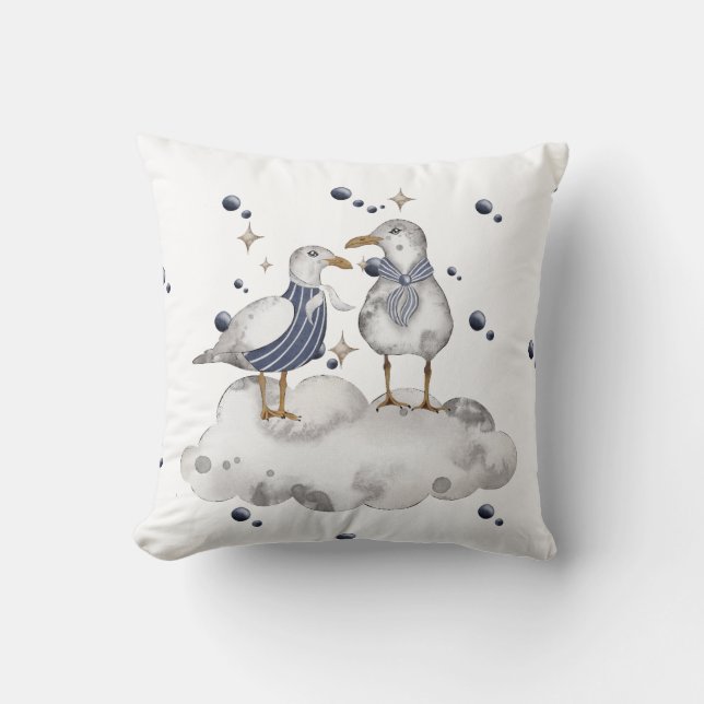 Beach Birds Throw Pillow (Front)