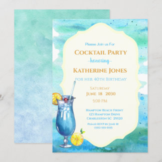 Beach Birthday Cocktail Party Blue Lagoon Invitation