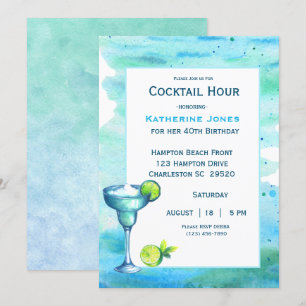 Beach Birthday Cocktail Party Margarita   Invitation