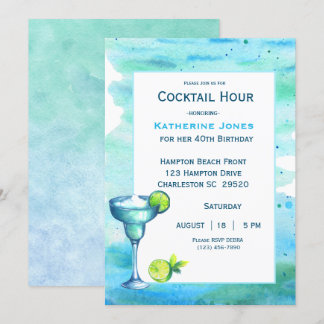 Beach Birthday Cocktail Party Margarita Invitation