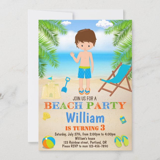 Beach birthday invitation Beach invitation for boy (Front)