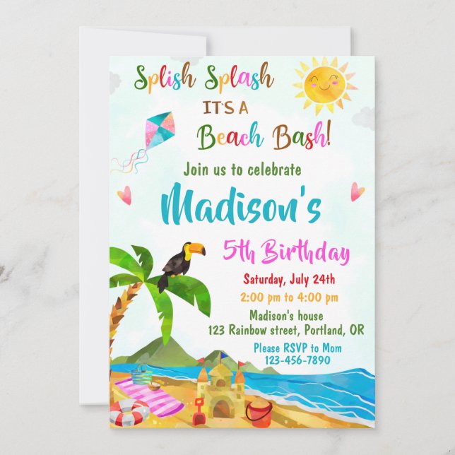 Beach birthday invitation Pool party invitation (Front)
