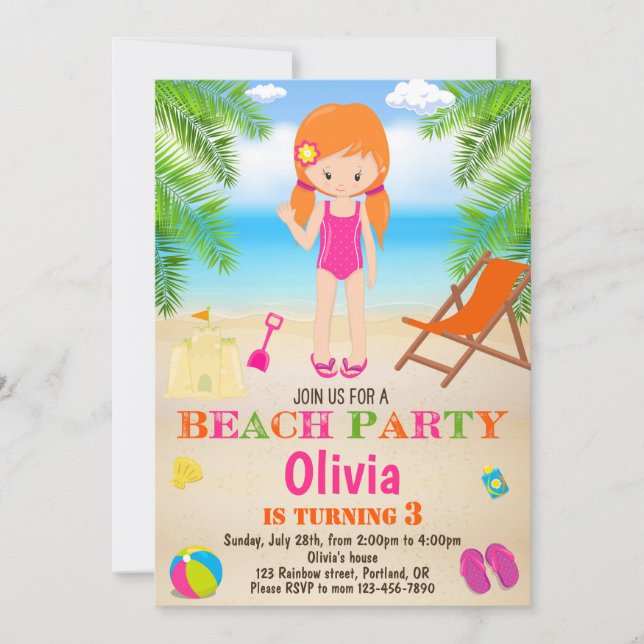 Beach birthday invitation Summer Beach invitation (Front)