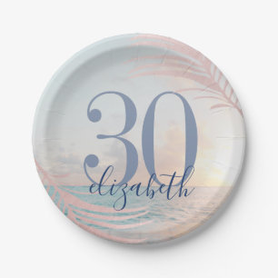 Beach Birthday Party Custom Age Name Paper Plate