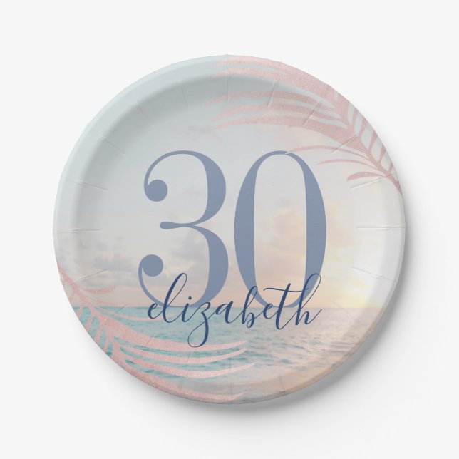 Beach Birthday Party Custom Age Name Paper Plate (Front)