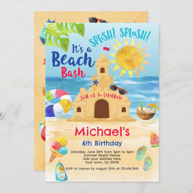 Beach Birthday Party Invitation (Front/Back)