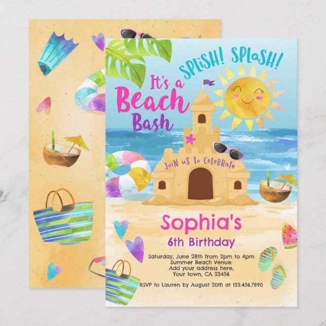 Beach Birthday Party Invitation (Front/Back)