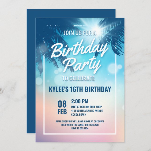 Beach Birthday Party Invitation (Front/Back)