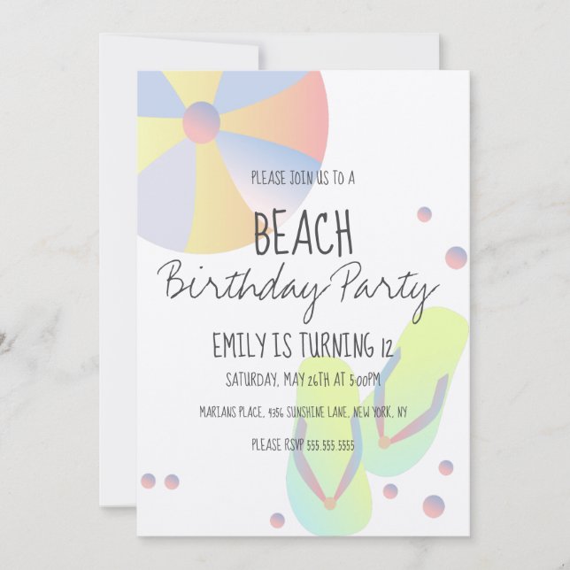 Beach Birthday Party Pool Flip Flop Sandy Invitation (Front)