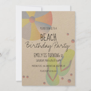 Beach Birthday Party Pool Flip Flop Sandy Invitation
