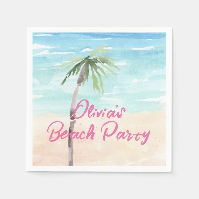 Beach Birthday Party watercolor Napkin (Front)