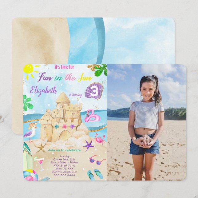 Beach Birthday Photo Invitations (Front/Back)