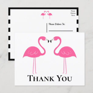 Beach Black Pink Flamingo Wedding Thank You Postcard