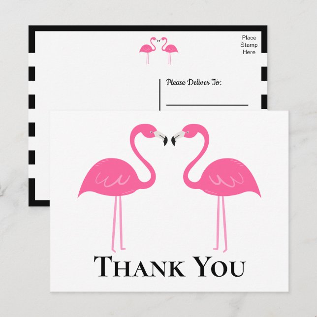 Beach Black Pink Flamingo Wedding Thank You Postcard (Front/Back)