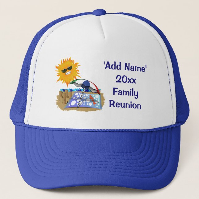 Beach Blanket And Sun Family Reunion Trucker Hat (Front)