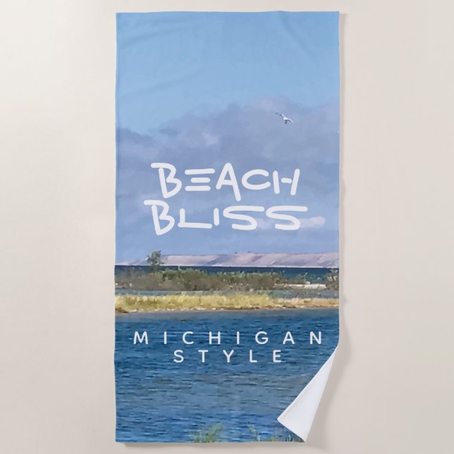 Beach Bliss Lake Michigan Lake Shore Beach Towel (Front)