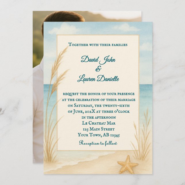 Beach Bliss Photo Wedding Invitation (Front/Back)