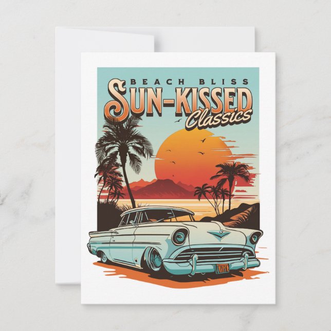 Beach Bliss - Sun-Kissed Classic Cars Holiday Card (Front)