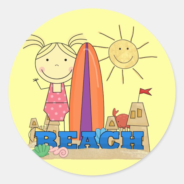 BEACH - Blonde Girl Tshirts and Gifts Classic Round Sticker (Front)