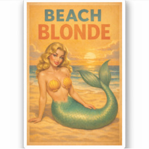 Beach Blonde Pin-Up Mermaid Retro Coastal Life Art