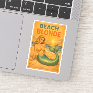 Beach Blonde Pin-Up Mermaid Retro Coastal Life Art