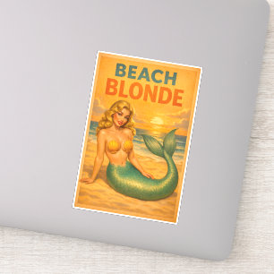 Beach Blonde Pin-Up Mermaid Retro Coastal Life Art