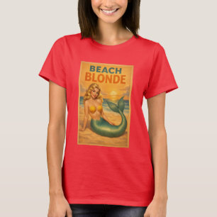 Beach Blonde Pin-Up Mermaid - Retro Coastal Life T-Shirt