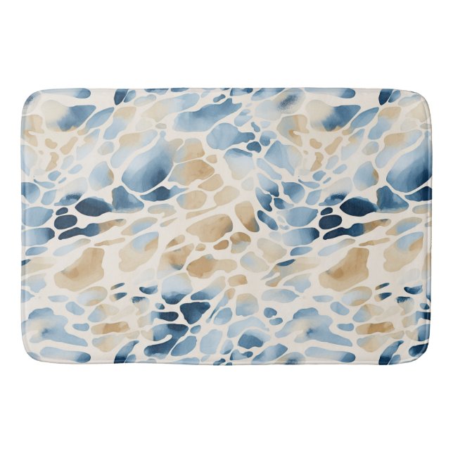Beach Blue and Tan Wave Pattern Bath Mat (Front)