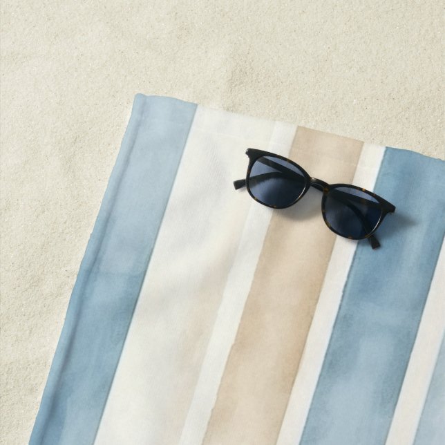 Beach Blue Cream Stripes Beach Towel (In Situ)