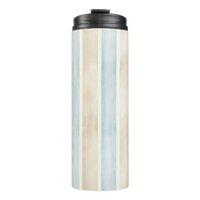 Beach Blue Cream Stripes Thermal Tumbler (Front)