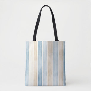 Beach Blue Cream Stripes Tote Bag