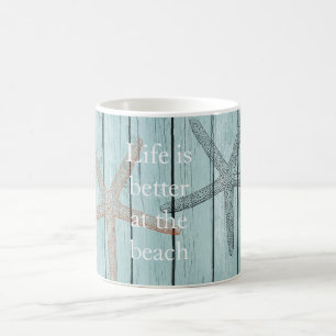 Beach Blue Faux Wood Starfish  Coffee Mug