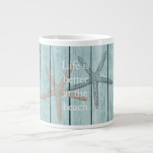 Beach Blue Faux Wood Starfish  Large Coffee Mug