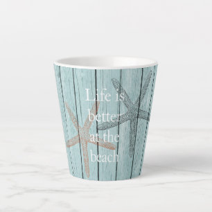 Beach Blue Faux Wood Starfish  Latte Mug