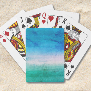 Beach Blue Green Distressed Watercolor Playing Cards