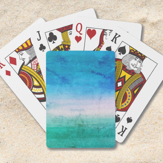 Beach Blue Green Distressed Watercolor Playing Cards (Creator Uploaded)