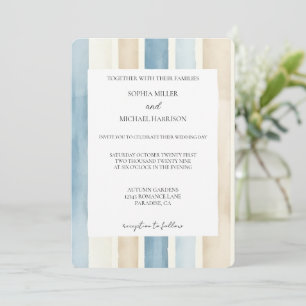 Beach Blue Ivory Cream Sand Stripes Wedding Invitation
