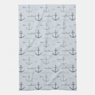 Beach Blue Ocean Nautical Sea Anchors Tea Towel